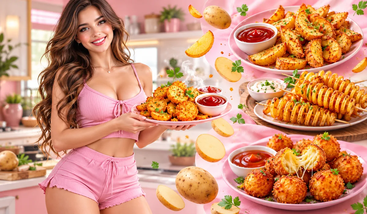 Deep fried crispy potato snacks with spices Deep fried crispy potato snacks with spices